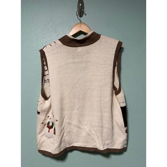 Vintage Designers Studio Women's Cream and Brown Snowman Holiday Sweater Vest XL - Picture 2 of 9